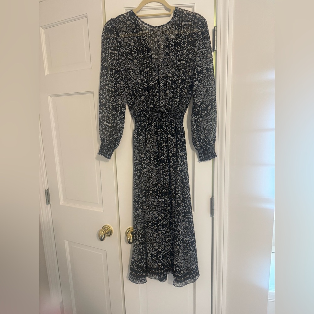 Misa Los Angeles Black and White Long Sleeve Printed Maxi Dress